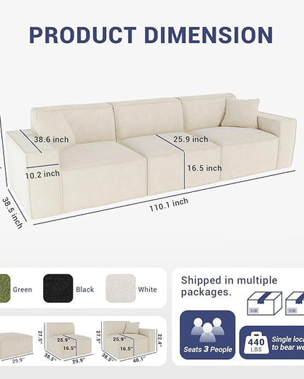 110" Cloud Sectional Couch, Comfort Chenille Boneless Couch for Living Room, Memory Foam Deep Seat Modular Sectional Sofa Compression Floor Sofa, No Assembly Required