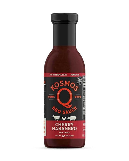 Kosmos Q Cherry Habanero BBQ Sauce, Sweet & Spicy Barbecue Sauce with Tart Cherries & Habanero Heat for Ribs, Pork, Chicken, & Brisket, BBQ Glaze with Real Sugar & Cherry Juice, Gluten Free, 15.5 Oz