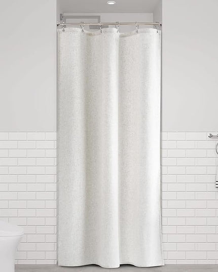 Naturoom 36 Inch Shower Curtain - Stall Narrow Half Linen Ultra Thick Fabric Shower Curtain Set with Hooks, Boho Farmhouse Rustic RV Camper Bath Curtains for Bathroom, Beige White, 36x72