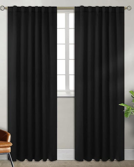 BGment Rod Pocket and Back Tab Blackout Curtains for Bedroom - Thermal Insulated Room Darkening Curtains for Living Room, 2 Window Curtain Panels (52 x 90 inch, Black)