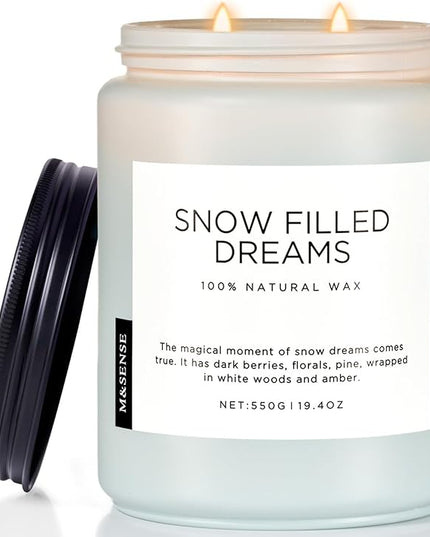 M&SENSE Snow Filled Dreams Winter Large Scented Candles, 19.4oz 110 Hour Clean Non Toxic Long Lasting Candle Organic Natural Soy Wax Candle Gifts for Women Men