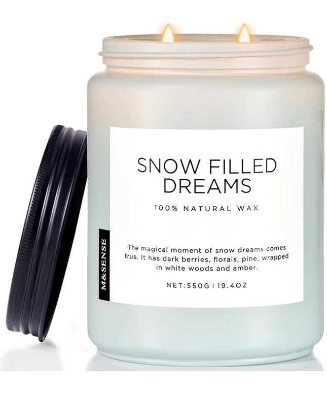 M&SENSE Snow Filled Dreams Winter Large Scented Candles, 19.4oz 110 Hour Clean Non Toxic Long Lasting Candle Organic Natural Soy Wax Candle Gifts for Women Men