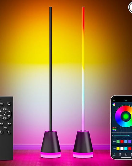Keepsmile Smart RGB LED Corner Floor Lamp,Bright Tall Standing Lamps with APP and Remote,Modern Floor Lamp with Music Sync and 16 Million Colors, Ambient Lighting for Living Room Matte Black 2 Pack