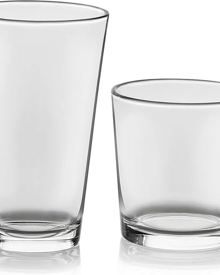 Libbey Flare Tumbler and Rocks Glasses Set, Stylish Lead-Free Drinking Glasses Set of 16, Versatile Dishwasher Safe Kitchen Glassware Set for Parties