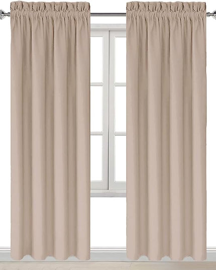 DWCN Blackout Curtains for Living Room Thermal Insulated, Energy Saving & Noise Reducing Bedroom Curtains, Camel, W 42x L 84 Inch, Set of 2 Rod Pocket Curtain Panels