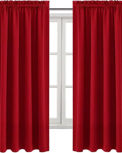 DWCN Blackout Curtains for Bedroom - Thermal Insulated Privacy Energy Saving Rod Pocket Drapes for Living Room, W 38 x L 63 Inch, Red, Set of 2