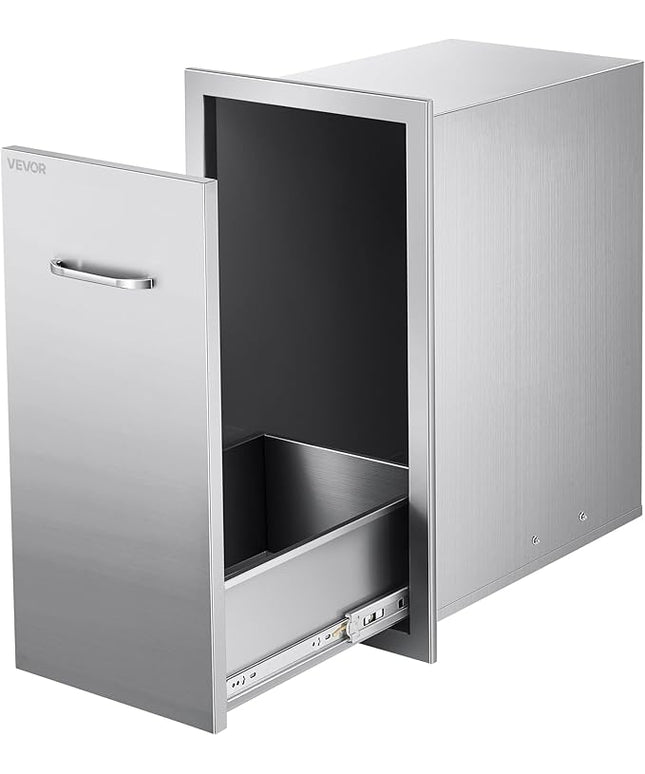 VEVOR Outdoor Kitchen Trash Drawer, 11.81" W x 19.6" D x 23.62" H Interior Storage, Multi-Purpose Outdoor Kitchen Drawers Stainless Steel, 55 lbs Max Capacity per Tier, for Outdoor BBQ Island Kitchen