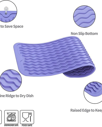 Silicone Dish Drying Mat for Multiple Usage,Easy clean,Eco-friendly,Heat-resistant Silicone Mat for Kitchen Counter,Sink,Bar,Bottle,or Cup Light Purple M 17 inches x 6 inches
