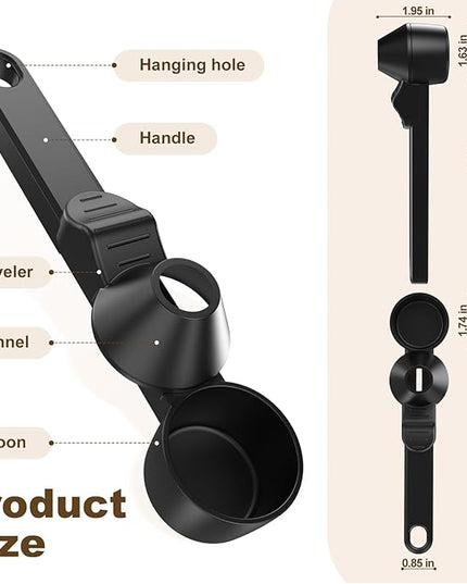 Coffee Scoop & Funnel for Reusable K Cup Refillable Coffee Pods,Mess-Free Measuring Spoon 2 TBSP Capacity for Ground Coffee, Protein Powder & Tea, Funnel Design without Spilling(1, Black)