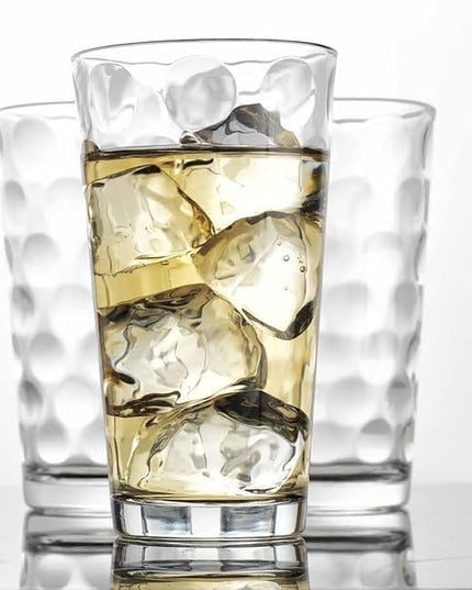 Home Essentials & Beyond Drinking Glasses Set of 4 Highball Glass Cups Bar Glasses, Uses for Juice, Water, Cocktails, Beverages, and Iced Tea. Dishwasher Safe