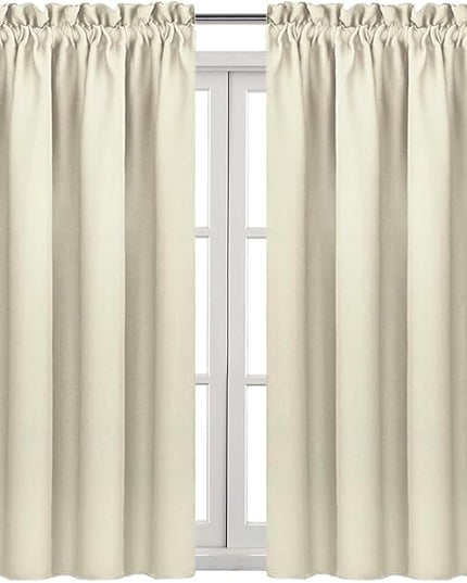 DWCN Blackout Curtains for Bedroom – Rod Pocket Thermal Insulated Noise Reducing Noise Reducing Drapes for Living Room, W 42 x L 45 Inch, 2 Panels, Light Beige