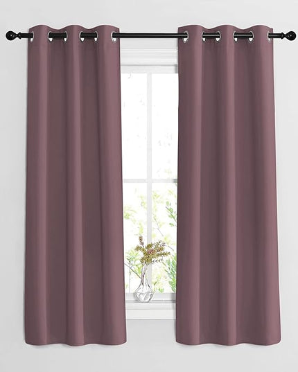 NICETOWN Dry Rose Bedroom Curtains 63 inch Length 2 Panels Set - Solid Thermal Insulated Grommet Light Blocking Blackout Curtains & Drapes Sound Dampening for Living Room, W37 x L63