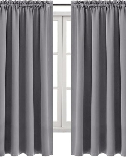 DWCN Grey Room Darkening Blackout Curtains - Thermal Insulated Privacy Energy Saving Window Curtain Drapes 52 x 63 inch Length, Set of 2 Bedroom Living Room Curtains