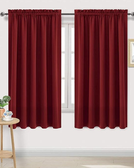DWCN Burgundy Room Darkening Blackout Curtains - Thermal Insulated Privacy Energy Saving Window Curtain Drapes 52 x 63 inch Length, Set of 2 Bedroom Living Room Curtains