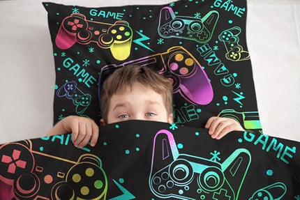 Sunnycitron Colorful Gamepad Gamer Comforter Set for Boys Gaming Bedding Set Teens Game Room Decor Full (1 Comforter + 2 Pillowcase)