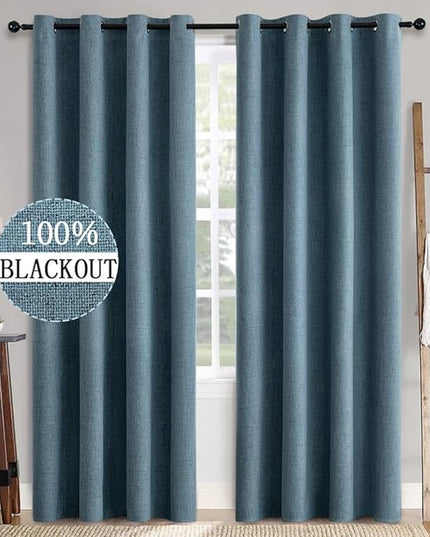 MIULEE 2 Panels Blackout Curtains Polyester Texture Opaque Curtains for Bedroom 100% Blackout Thermal Insulated Dusty Blue Curtains 90 Inches Long for Living Room