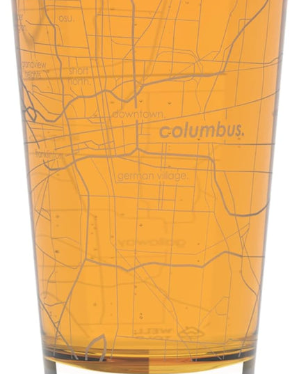 Well Told Engraved Columbus Ohio Map Pint Glass, Etched Beer Gift (16 oz, Clear) City Map Pint, Custom City Glassware, Gifts For Beer Lovers
