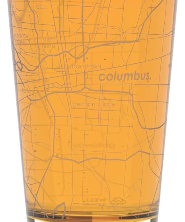 Well Told Engraved Columbus Ohio Map Pint Glass, Etched Beer Gift (16 oz, Clear) City Map Pint, Custom City Glassware, Gifts For Beer Lovers