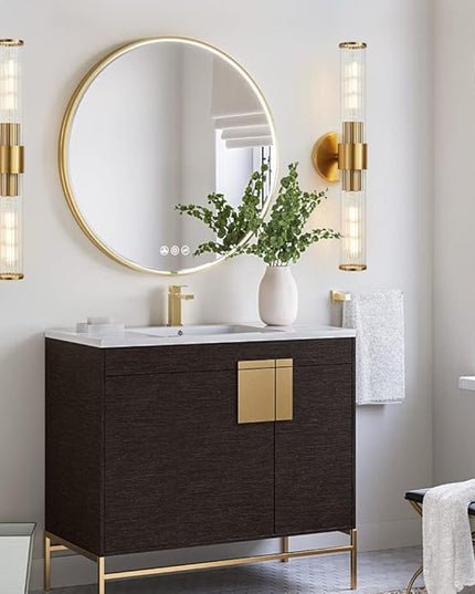 Gold Bathroom Light Fixtures 2 Pack, Vanity Lights for Mirror with Threaded Glass Shade, 20 Inch Up and Down Wall Sconces for Bathroom Bedroom Living Room Hallway - Bulb Not Included