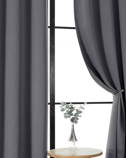 Gwine Short Blackout Curtains 36 Inches Long, Small Curtains Over Sink, Thermal Insulated Room Darkening Drapes for Bathroom Basement Patio Cabinet, 2 PCS, Each 40" Wx36 L, Charcoal Grey