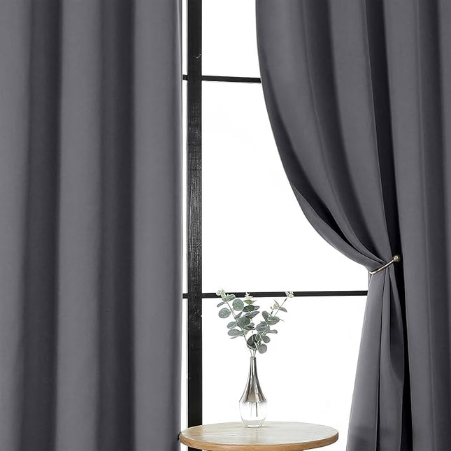 Gwine Charcoal Grey Blackout Curtains for Bedroom 96 Inch Length, Room Darkening Energy Saving Black Out Curtains for Living Room, Window Treatment Drapes with Rod Pocket, Each 40" Wx96 L, 2PCS