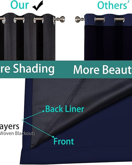 Yakamok 100% Blackout Extra Wide Thermal Insulated Curtains, Total Shade Patio Door Curtain, Full Light Shading Sliding Door Drape Room Divider for Living Room/Bedroom, Navy Blue, W100 x L108, 1 Panel