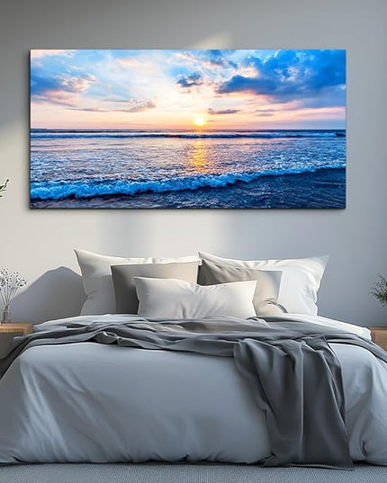 Canvas Wall Art for living room blue beach ocean sea waves landscape Wall Decor Ready to Hang Home Decorations bedroom kitchen bathroom inspirational Canvas prints posters painting wall mural Artwork