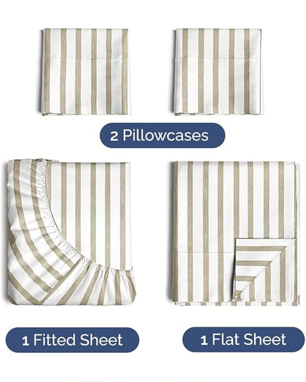 Extra Deep Twin XL Sheet Set - 4 Piece Breathable & Cooling Sheets - Hotel Luxury Bed Sheets Set - Easy Fit - Soft, Wrinkle Free & Comfy Sheets Set - Beige Striped Sheet Set with Extra Deep Pockets