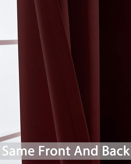 Yakamok Treatment Blackout Thermal Insulated Room Darkening Solid Grommet Curtains/Drapes for Bedroom,Bonus 2 Tie Backs Included (Burgundy Red,52x72-inch, 2 Panels)
