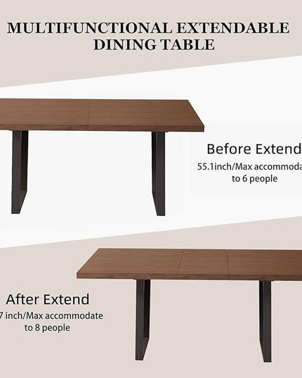 ZckyCine Walnut Color Expandable Dining Table, 51-67 Inches Adjustable Length, Modern Simple Design, Perfect for Family & Office, Seats 6+
