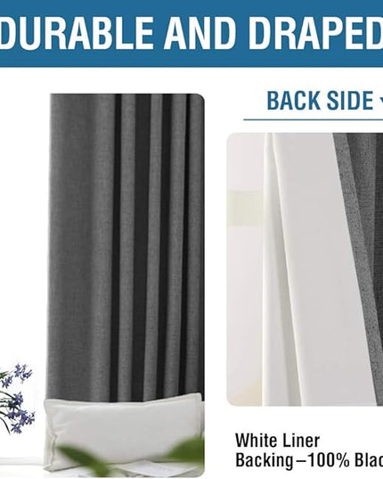 H.VERSAILTEX 100% Blackout Curtains for Bedroom 84 Inches Long Grommet Linen Face Full Light Blocking Curtain Drapes for Living Room Thermal Linen Look Curtains 2 Panels Set, 52" W x 84" L, Grey