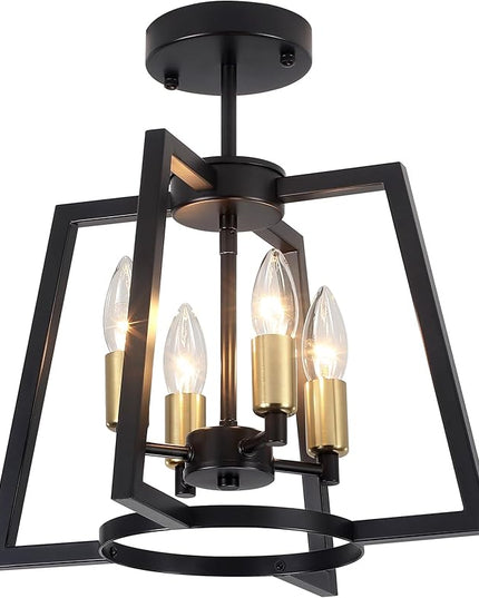 TOULMJ 4-Light Semi Flush Mount Ceiling Light, 14.56" Farmhouse Black Gold Ceiling Light Fixture for Kitchen Island Foyer Hallway Entryway Dining Laundry Room