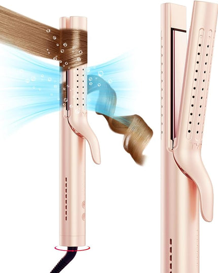 TYMO Airflow 2.0 Curling Iron Flat Iron - Hair Straightener and Curler 2 in 1, 1.25 Inch Curling Wand for Long Short Hair, Dual Voltage for Travel, 54 Million Ionic, Anti-Tangle, 5 Temps, Gold Blush