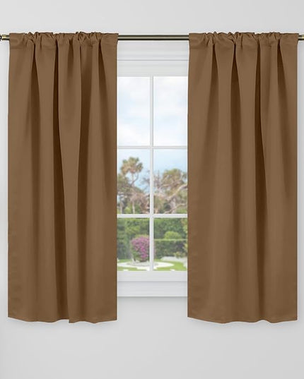 BGment Taupe Blackout Curtains 48 Inches Long for Bedroom - 38 x 48 inch Curtains Rod Pocket and Back Tab Thermal Insulated Room Darkening Curtains for Kitchen/Cafe Room, 2 Window Panels, Taupe