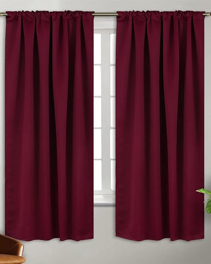 BGment Christmas Burgundy Red Curtains 63 inch Length for Bedroom - Rod Pocket and Back Tab Blackout Curtains Thermal Insulated Room Darkening Curtains for Living Room, 2 Window Panels (38 x 63 Inch)