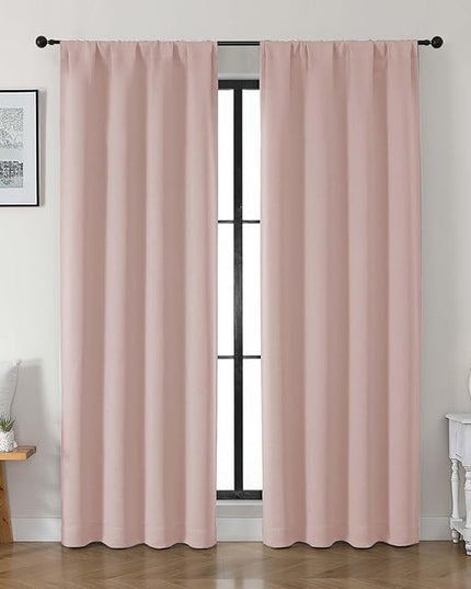 Gwine Blush Pink Blackout Curtains for Bedroom 84 inches Long 2 Panels Set, Solid Noise Reducing Thermal Insulated Blackout Curtains for Living Room with Rod Pocket, Each 40" Wx84 L