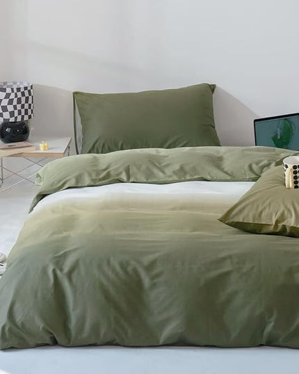 CLOTHKNOW Green White Queen Comforter Set 3Pcs Green Gradient Bedding Comforter Sets All Season Soft Comforter with 2 x Pillow Cases