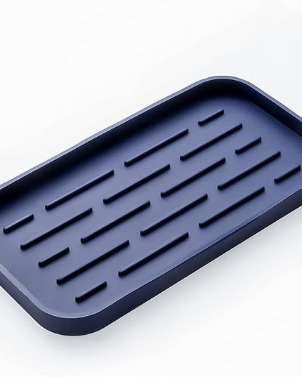 Silicone Kitchen Sink Organizer Tray for Multiple Usage,Eco-Friendly Sponges Holder for Kitchen Bathroom Counter or Sink,Dish Soap Dispenser,Scrubber,Bottle,Cup (Navy Blue, 10"×5.3")