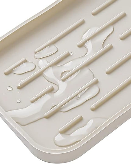 Silicone Kitchen Sink Organizer Tray for Multiple Usage,Eco-Friendly Sponges Holder for Kitchen Bathroom Counter or Sink,Dish Soap Dispenser,Scrubber,Bottle,Cup (Tapioca, 10"×5.3")