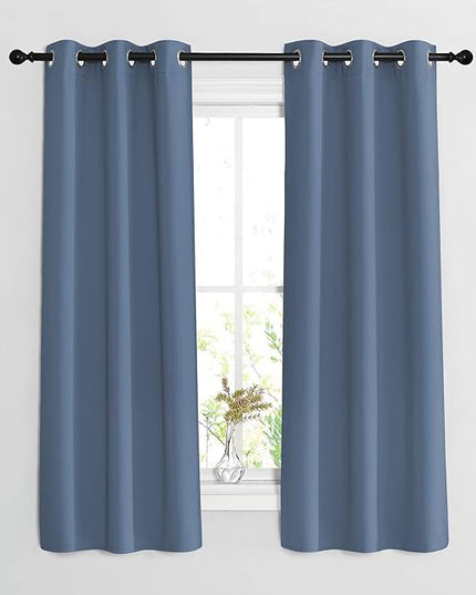 NICETOWN Bedroom Blackout Curtains and Drapes 54 inch Long - Window Treatment Thermal Insulated Solid Grommet Light Blocking for Night Shift (Stone Blue, W37 x L54, 2 Panels)