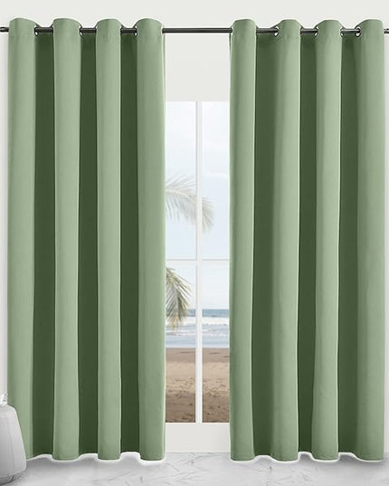 Blackout Curtains for Bedroom Thermal Insulated Light Blocking Room Darkening Curtains Solid Grommet Window Drapes for Living Room, Set of 2 Curtain Panels 52 W x 96 L inch Long Greyish Green