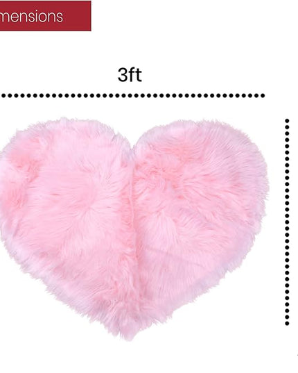 Walk On Me Faux Fur Heart Shaggy Area Rug, 2.5 ft. x 3 ft., Pink, Machine Washable, Non-Slip Backing
