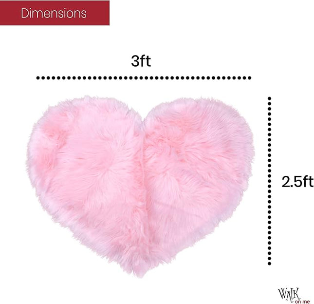 Walk On Me Faux Fur Heart Shaggy Area Rug, 2.5 ft. x 3 ft., Pink, Machine Washable, Non-Slip Backing