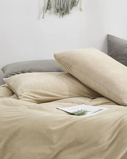 Houseri King Velvet Comforter Set Taupe Fluffy Light Khaki Bedding Sets Women Men Fuzzy Comforter King Size Tan Flannel Puffy Cream Beige Micromink Sherpa Bed Quilt King Warm Soft Comfy Winter Blanket