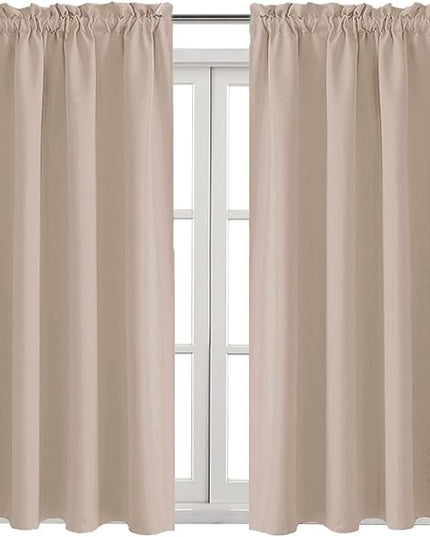 DWCN Blackout Curtains for Living Room Thermal Insulated, Energy Saving & Noise Reducing Bedroom Curtains, Camel, W 52x L 54 Inch, Set of 2 Rod Pocket Curtain Panels