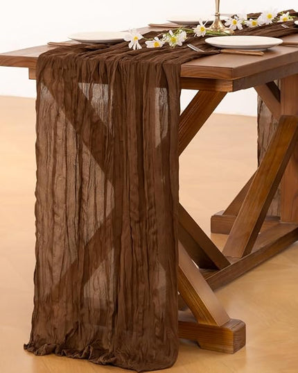 Socomi 10pcs Brown Coffee Cheesecloth Table Runner Boho Rustic Gauze 120 inch 10FT Cheese Cloth Runner for Wedding Party Baby Shower Birthday Home Decor Holiday Decorations