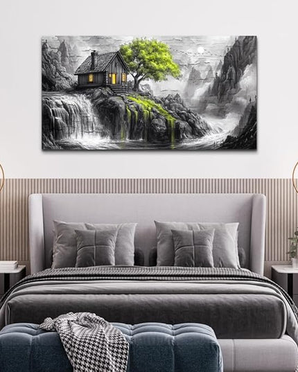 ERQINHUA Large Canvas Wall Art For Living Room Large Wall Decor For Bedroom Office Black And White Wall Painting Decor Green Tree Landscape Picture Artwork Modern Home Decor Ready To Hang 30"X60"