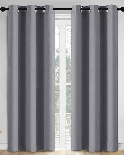 Yakamok 84 Inch Length Grey Blackout Curtains for Bedroom, Thermal Insulated Room Darkening Grommet Top Window Drapes for Living Room,42W x 84L,2 Panels