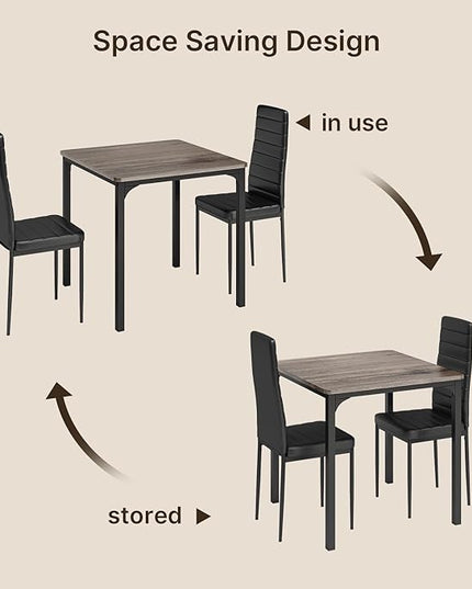 Gizoon Kitchen Table for 2, Table and Chairs Set of 2, 3 Piece Dinner Table Set with 2 Upholstered PU Leather Chairs for Dining Room, Living Room, Apartment, Small Space, Grey