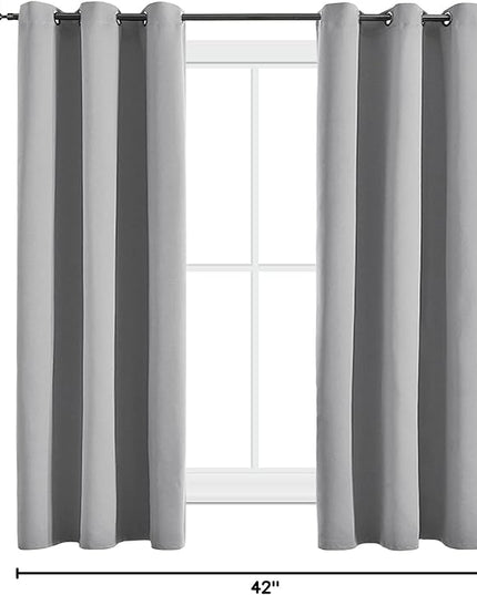 Blackout Curtains for Bedroom Thermal Insulated Light Blocking Room Darkening Curtains Solid Grommet Window Drapes for Living Room, Set of 2 Curtain Panels 42 W x 63 L inch Long Light Gray